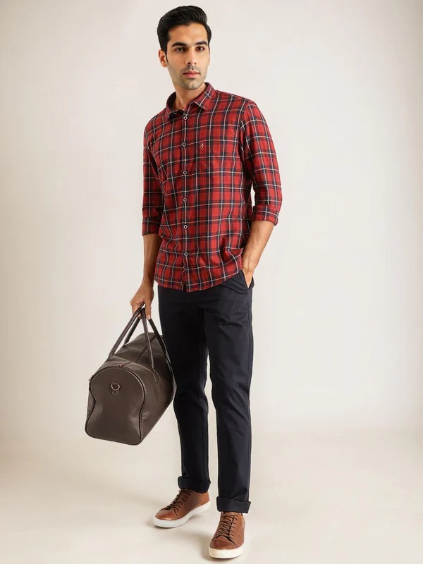 Indian Terrain Men Checkered Red Shirt